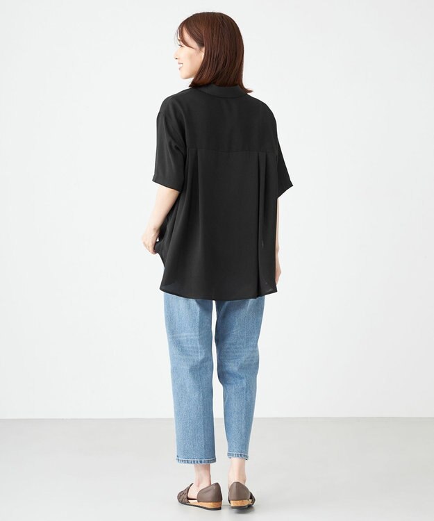 SHARE PARK LADIES 【2WAY】オーバーサイズ楊柳シャツ ブラック系