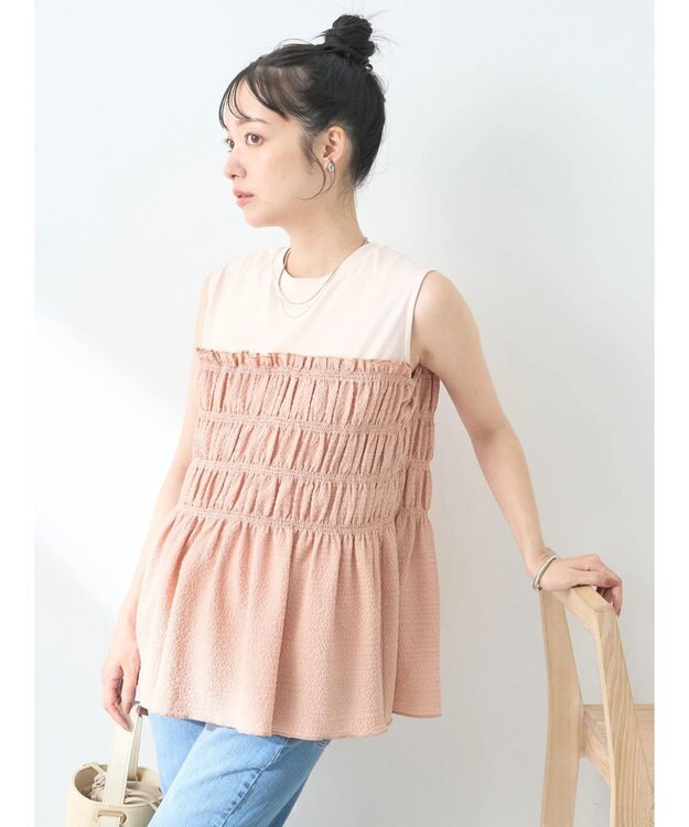 earth music&ecology ドッキングシャーリングプルオーバー Pink Beige