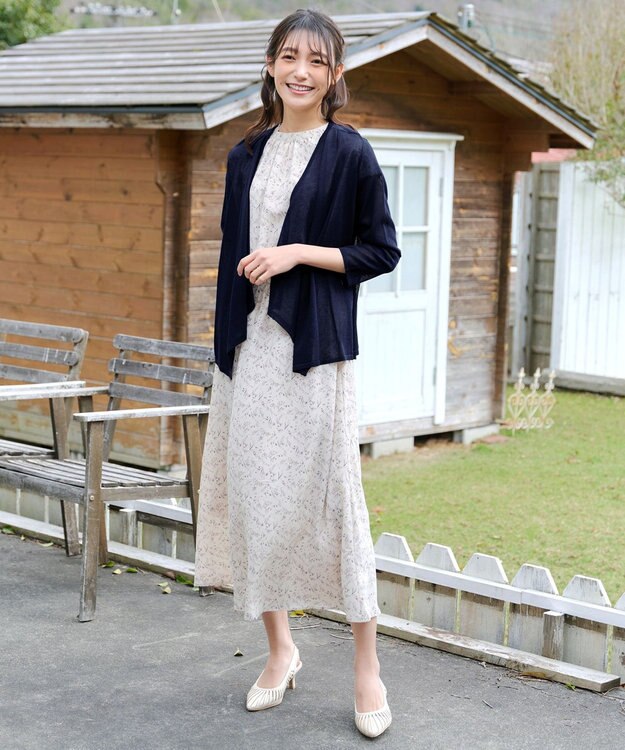 Tiaclasse L 【洗える】ドレープカーディガン ネイビー