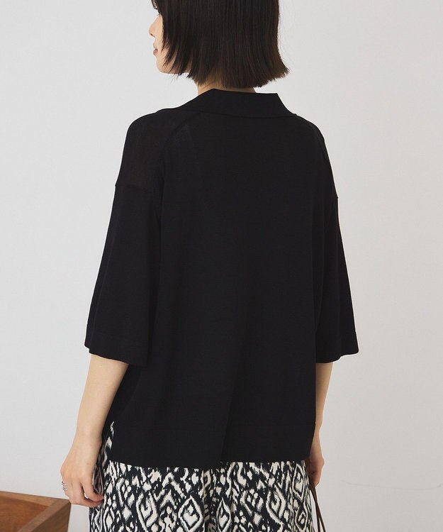 AMERICAN HOLIC 襟付き5分袖ニットカーディガン Black