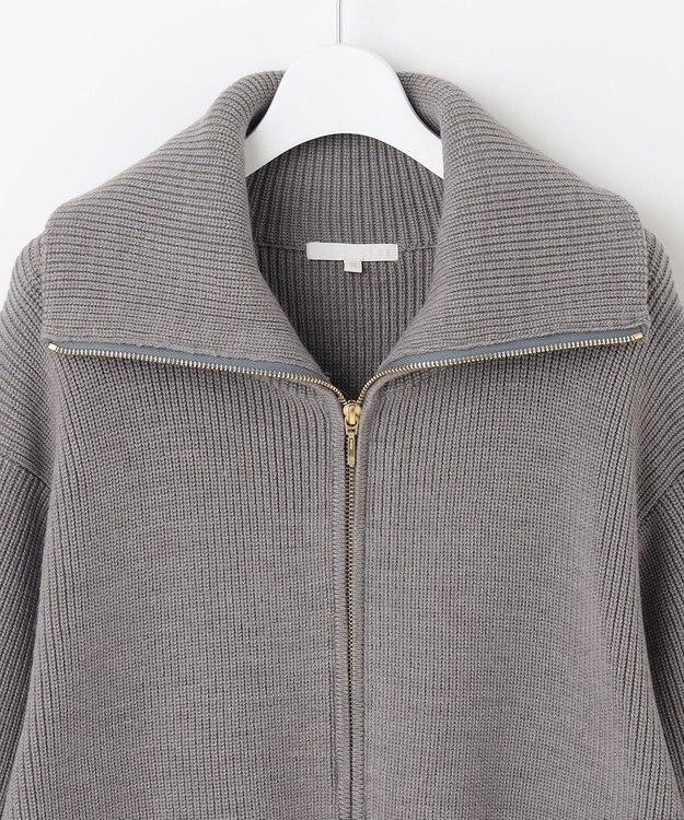 自由区 L 【洗える】ジップアップニット アウター グレー