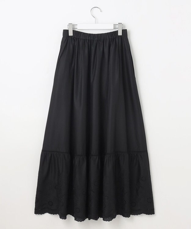 自由区 L 【カタログ掲載・接触冷感・洗える】エンブロイダリーローンティアード スカート ブラック