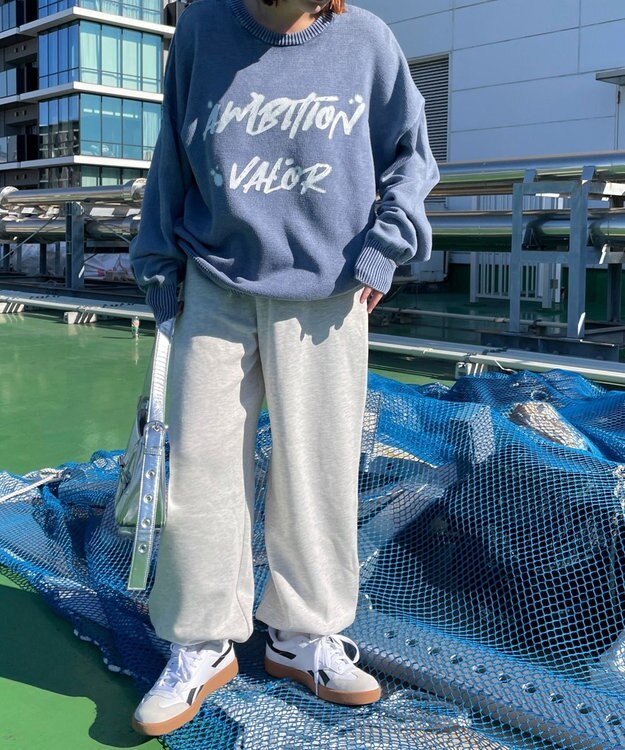 WEGO 【ウエストゴム】ヒップロゴスウェットパンツ 杢グレー