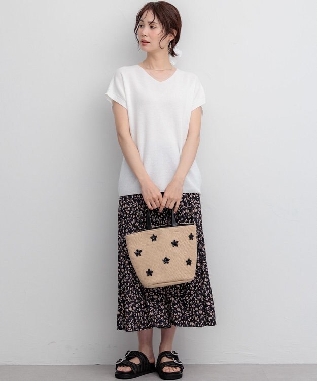 組曲 ギャザーライトデシン パンツ ブラック×ピンクフラワー系