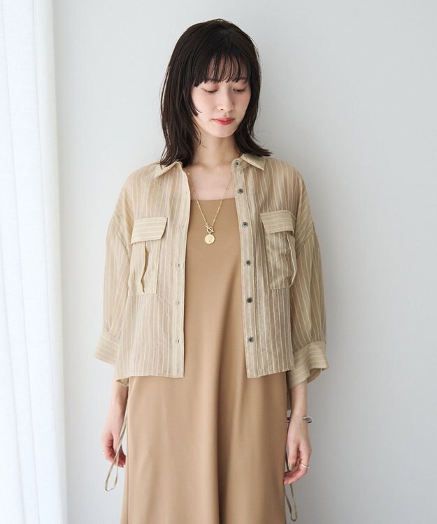 YECCA VECCA 【2点SET】ミリタリーシアーシャツセットキャミワンピース Beige