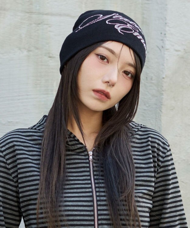 WEGO スプレープリントシングルニットワッチ ブラック