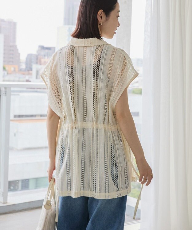 AMERICAN HOLIC 幾何学レースウエストドロストジャケット Ivory