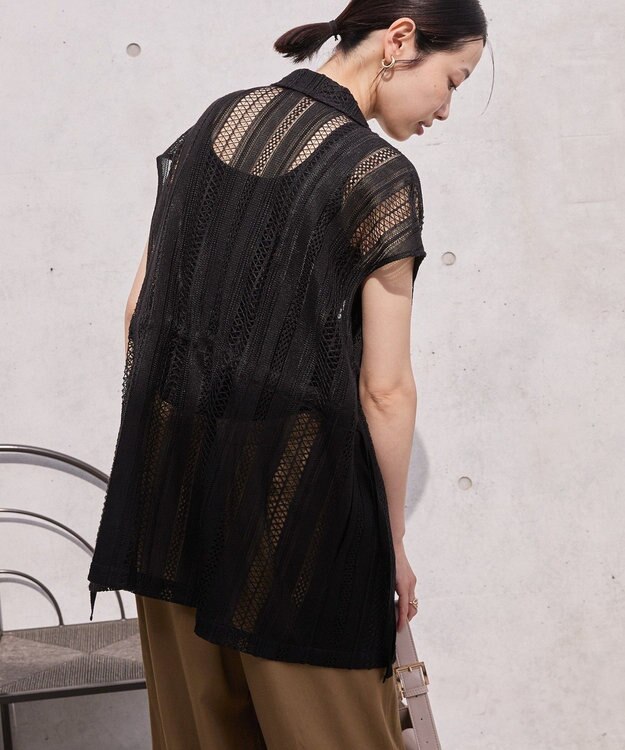 AMERICAN HOLIC 幾何学レースウエストドロストジャケット Black