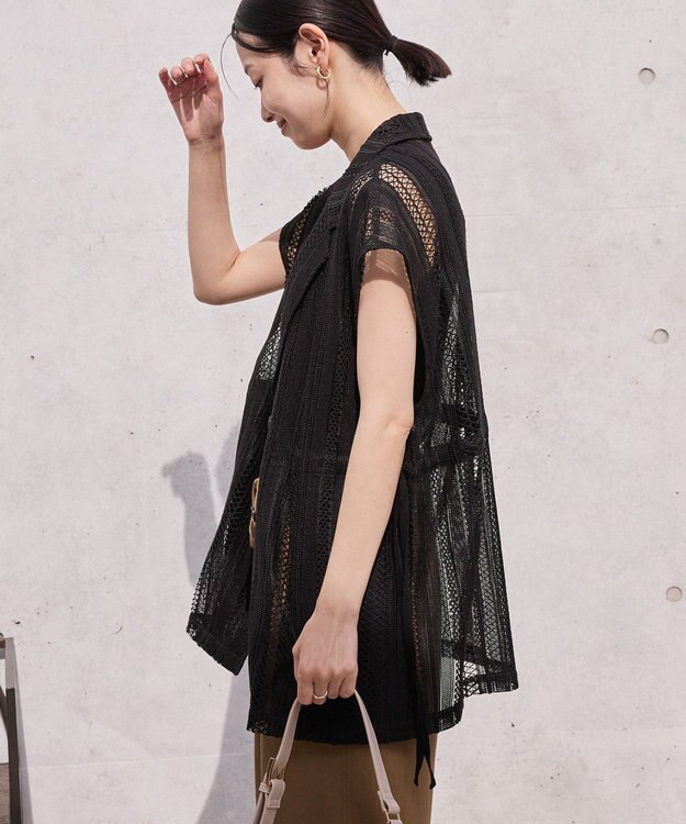 AMERICAN HOLIC 幾何学レースウエストドロストジャケット Black