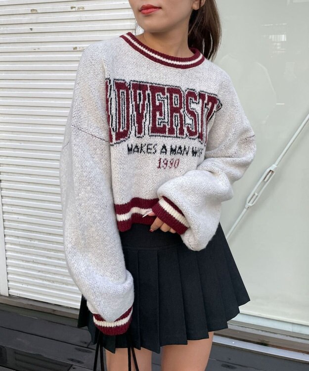 WEGO ラインリブフラッフィーショートニット ワイン