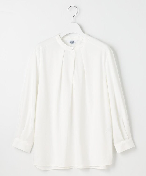 J.PRESS LADIES L シャツジャージー バンドカラー カットソー ホワイト系