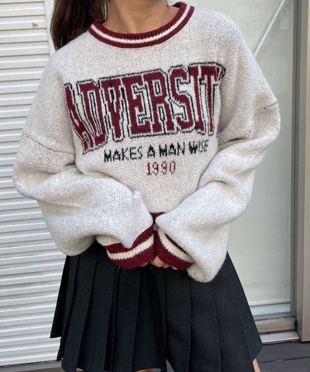 WEGO ラインリブフラッフィーショートニット ワイン