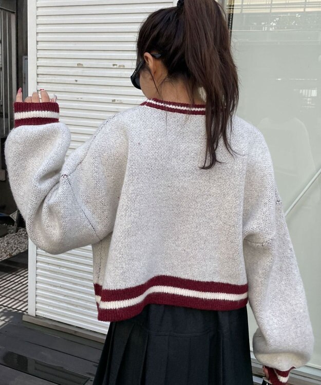 WEGO ラインリブフラッフィーショートニット ワイン