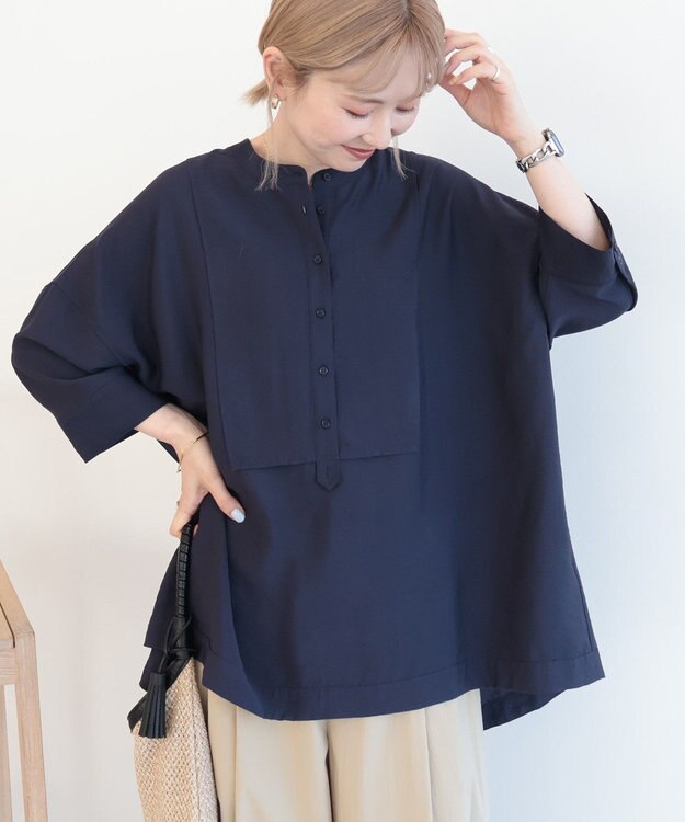 AMERICAN HOLIC 【WEB限定】接触冷感バンドカラーシャツチュニック Navy