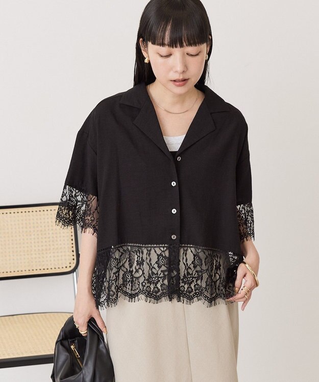 AMERICAN HOLIC レース切り替え半袖シャツ Black