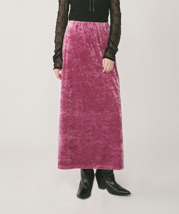 GRACE CONTINENTAL クラッシュベロアロングスカート ピンク