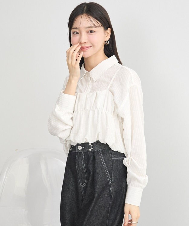 earth music&ecology ＳＥＴ２点起毛ストライプシャツ＋バルーンビスチェ Off White