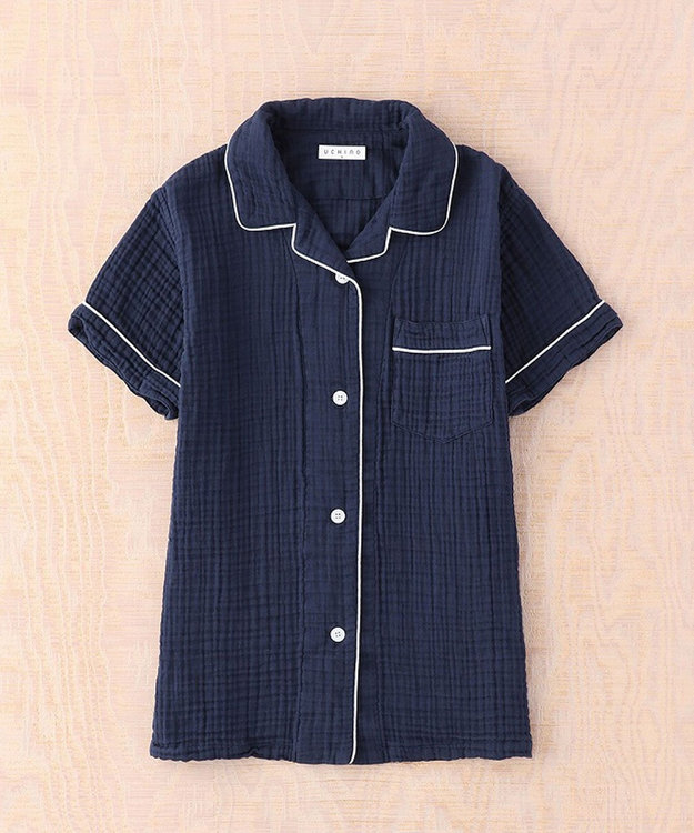 クレープガーゼ ノーカラー　レディスパジャマ　Lサイズ クレープガーゼ ノーカラーレディスパジャマ（RPS23890）-UCHINO