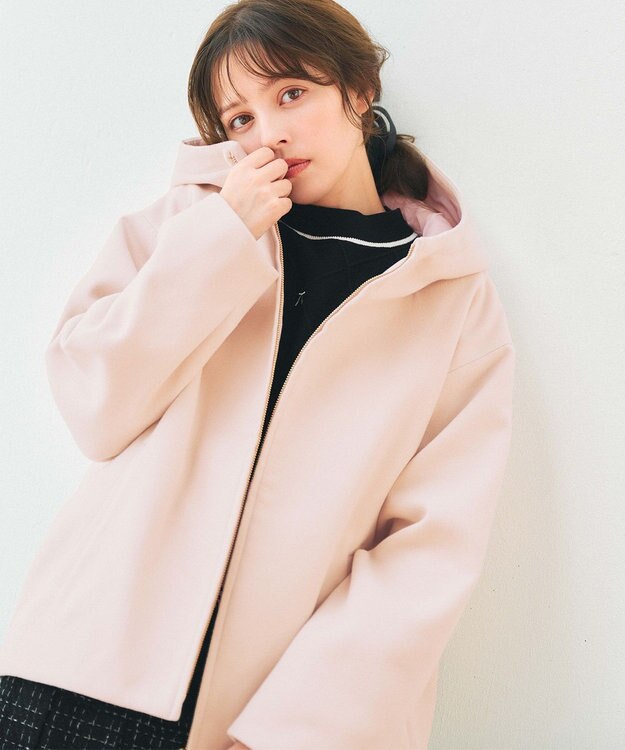 Feroux フード付きコクーンショート コート ピンク系