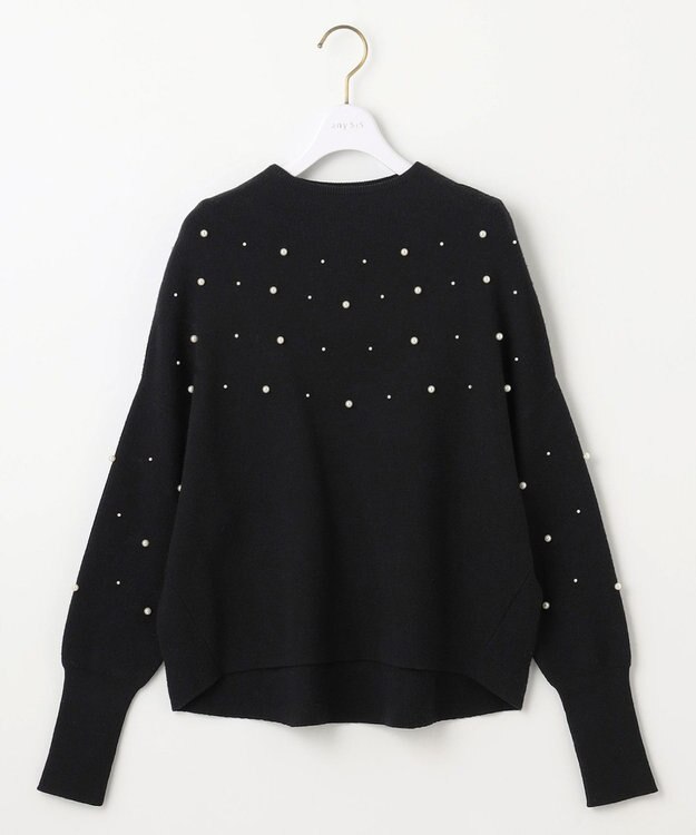 ANY SIS 【洗える】パール調ディテール ニット ブラック