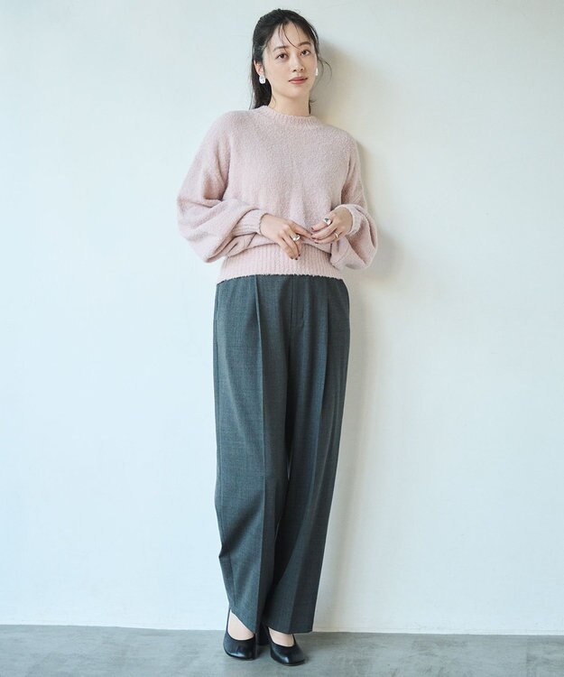 #Newans 【洗える】クロップドバルーンボリュームスリーブニット ピンク系