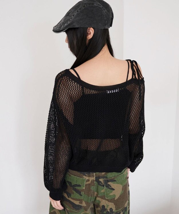 WEGO 2WAYオフショルメッシュニット ブラック