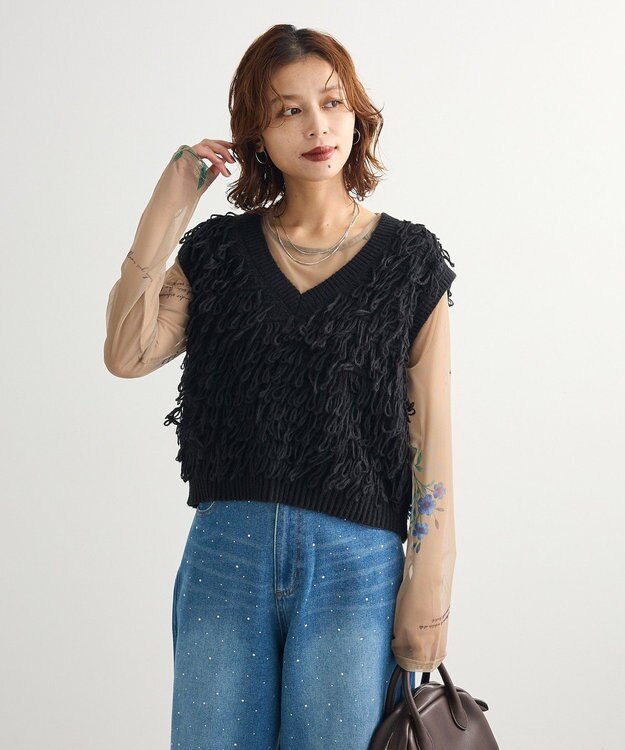 Green Parks ループニットベスト Black