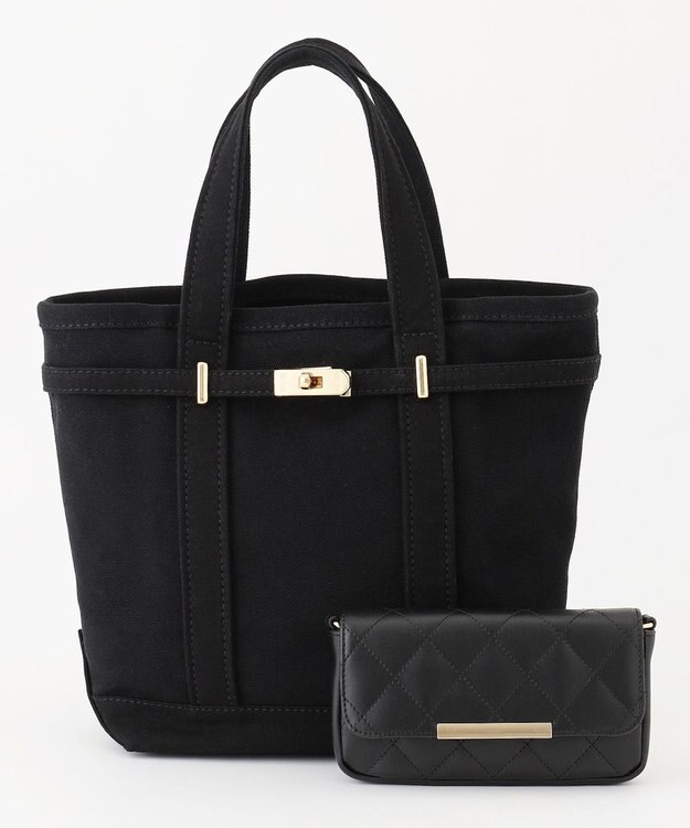 23区 ポーチ付 キャンバス トートバッグ ブラック系