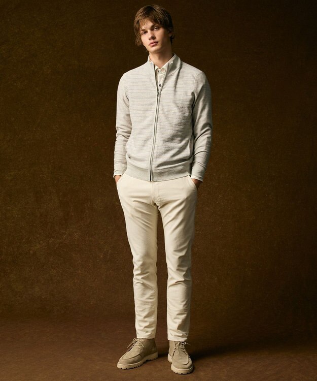 JOSEPH ABBOUD 【キングサイズ・洗える/軽い】シェニールヤーンジャカード ジップ ブルゾン ベージュ系