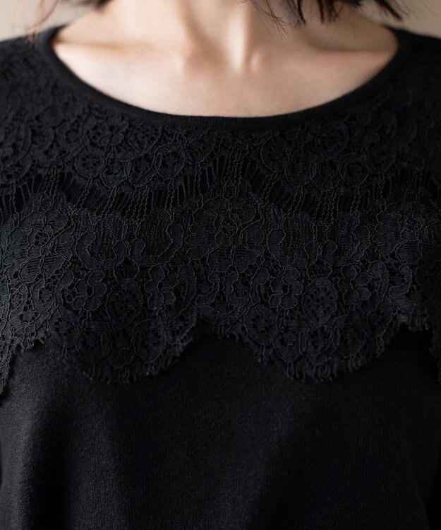 Tiaclasse L 【洗える】大人上品なスカラップレースコンビニット ブラック