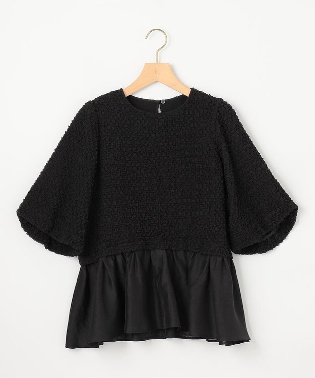 組曲 L シャーリングシフォン シアーペプラム ブラウス ブラック系