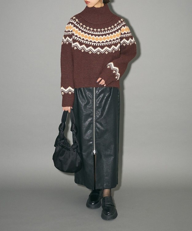 Green Parks ノルディック柄ジャガード織ニット Mocha