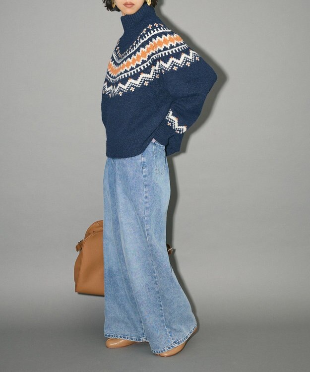 Green Parks ノルディック柄ジャガード織ニット Navy