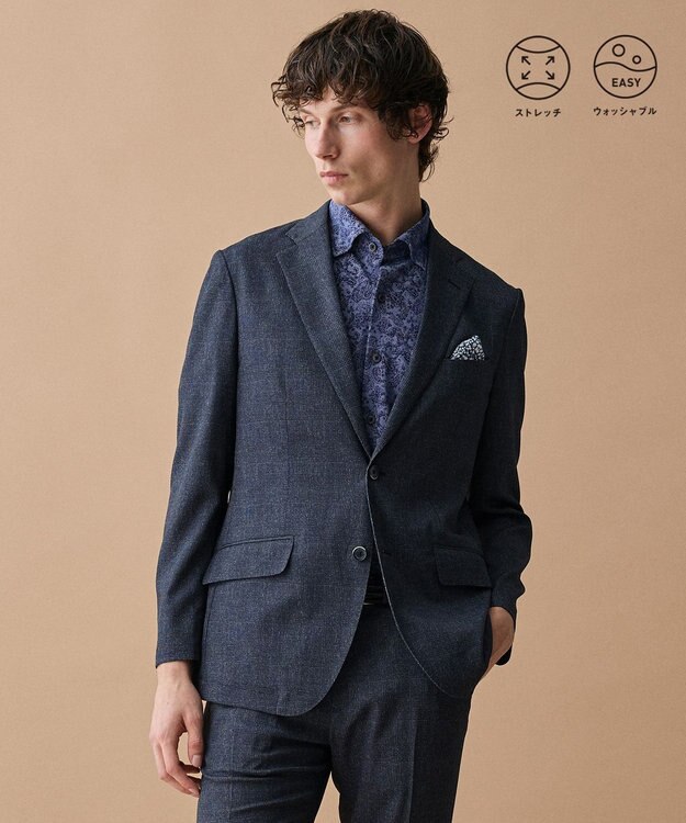 JOSEPH ABBOUD 【通気性/清涼/軽量/ストレッチ】クールピケストレッチジャケット ネイビー系3