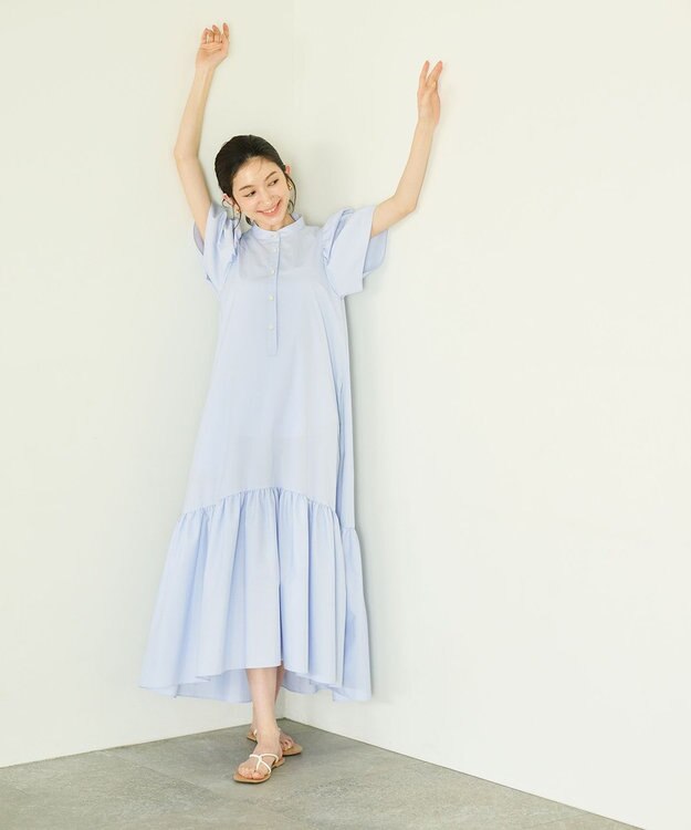 #Newans フレアヘムシャツワンピース ライトブルー