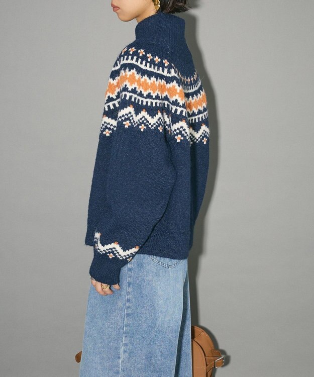 Green Parks ノルディック柄ジャガード織ニット Navy