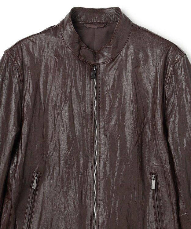 JOSEPH HOMME 【洗い加工】シュリンクエアレザー 　シングルライダースジャケット ダークブラウン系