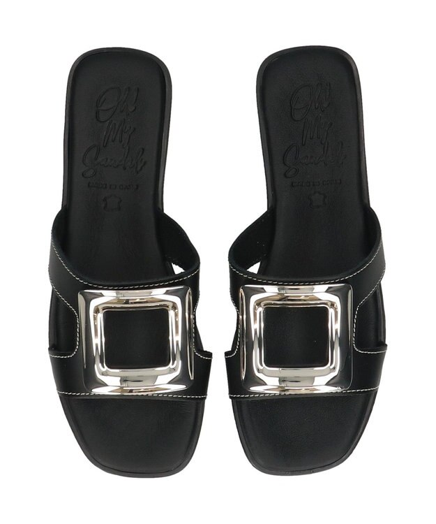 INTER-CHAUSSURES 【Oh my Sandals】メタルバックルフラットサンダル ブラック