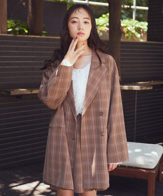 earth music&ecology 【セットアップ可】BIGジャケット Check Brown