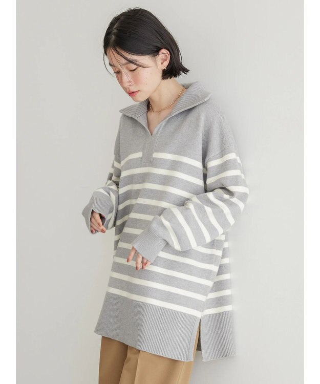 AMERICAN HOLIC バイパチ衿付きニットチュニック Light Gray Mixture