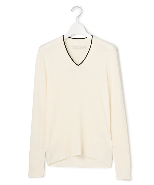 ICB 【新色追加】 エクストラファインメリノリブ Vネックプルオーバー オフホワイト系