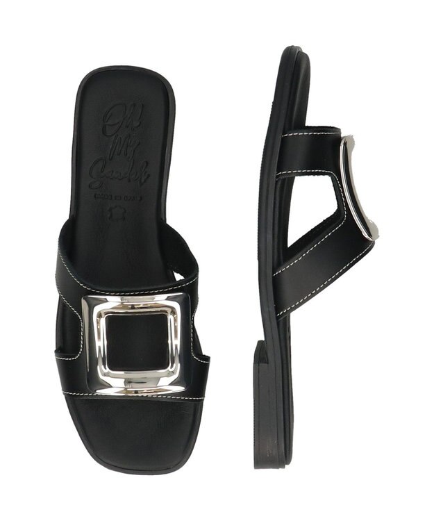 INTER-CHAUSSURES 【Oh my Sandals】メタルバックルフラットサンダル ブラック