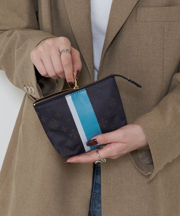 russet ラインプリントポーチ S(Z-227) Purple/BR