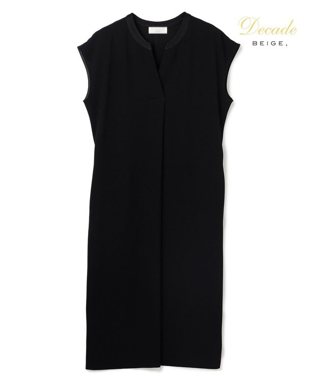 BEIGE， 【セットアップ対応】CINDY / 配色ネック フレンチドレス Black x Black