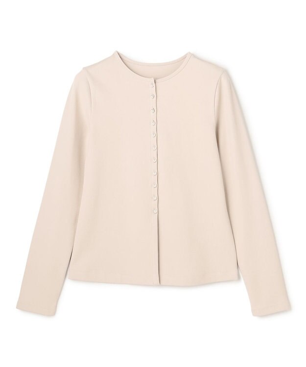 UNFILO ハイツイストスムース カーディガン ベージュ×パールボタン