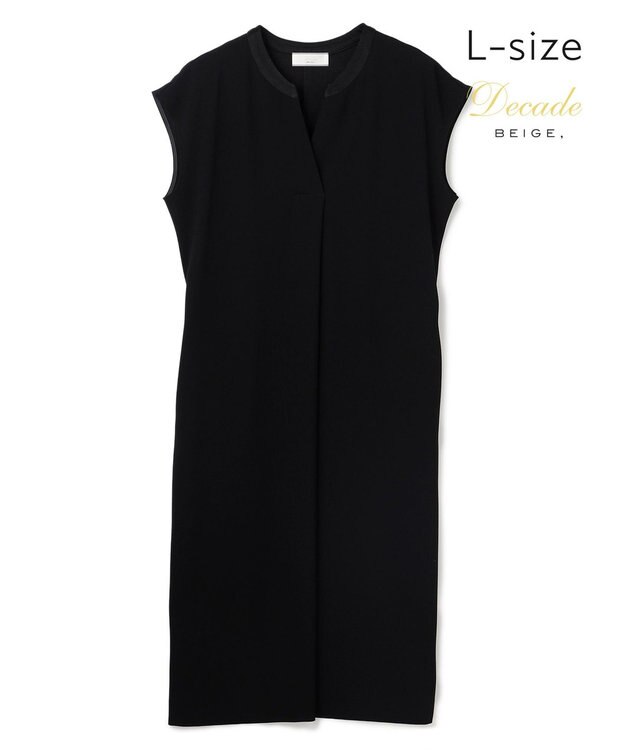 BEIGE， 【Lsize・セットアップ対応】CINDY / 配色ネック フレンチドレス Black x Black