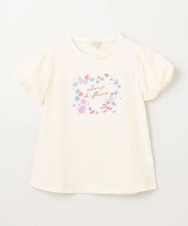 ANY KIDS フラワー 刺繍 Tシャツ エクリュ