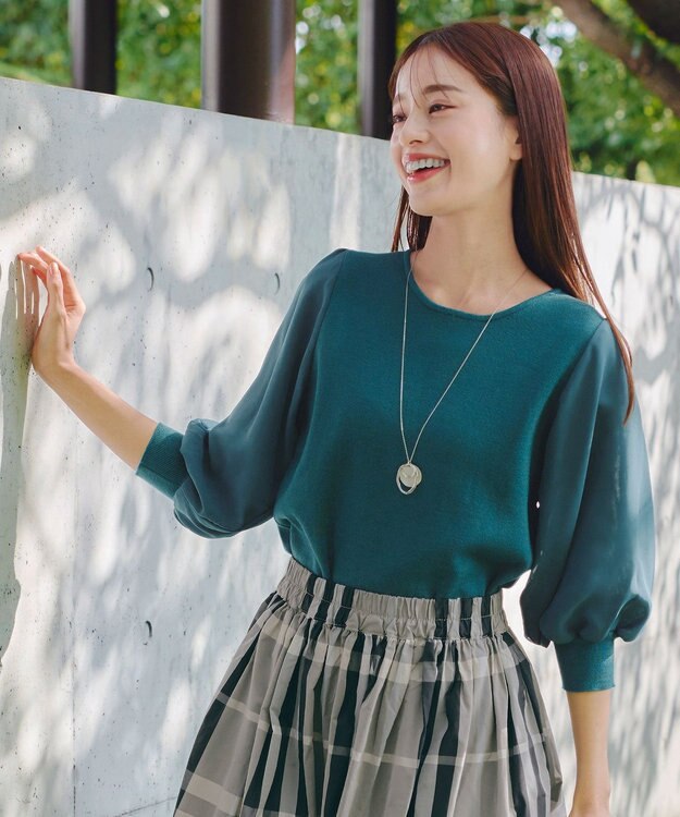 Tiaclasse 【新色追加・洗える】異素材パフ袖トップス ターコイズ