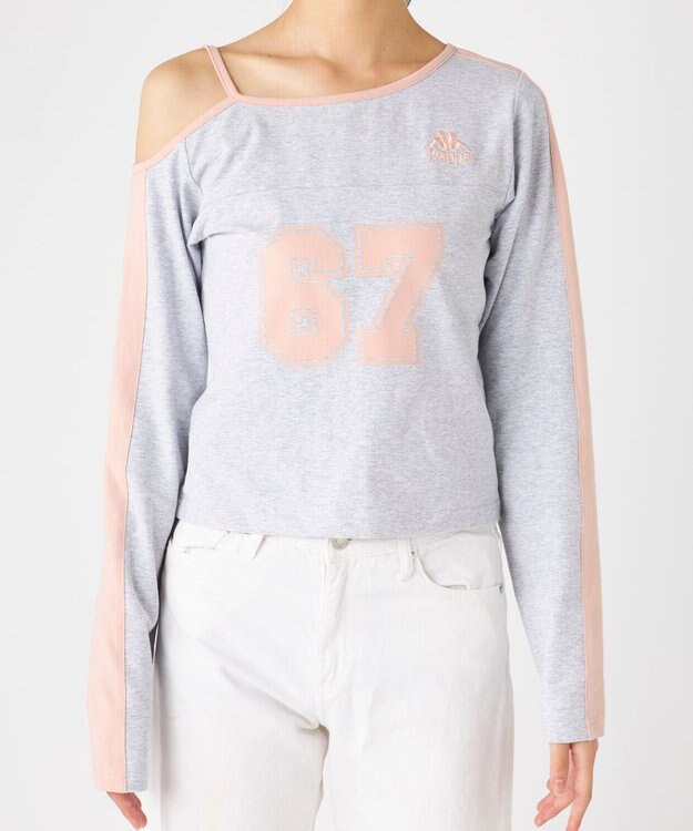 OP／FILA 【Kappa】ショート丈 ナンバーロゴ 肩ストラップロンT 杢グレー