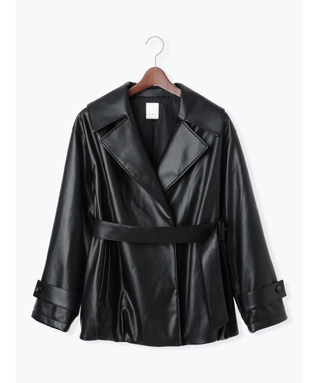 Te chichi レザーショートトレンチコート《2025Autumn catalog vol.2 item》 ブラック